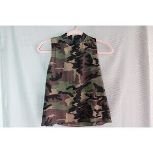 Pinc Premium Girls  XL Flowy Camo Zip Back Faux Leather Collar Crop Top
